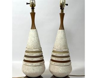 Lot 1372 Pr Textured Plaster Cone Form Table Lamps. Modernist