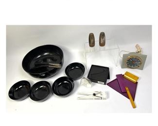Lot 1382 Mid Century Modern Lot. Towle salad set with sterling, Dansk figure, Lucite, 