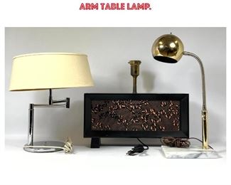 Lot 1392 3pc Modern Lighting Lot. Brass Goose Neck Lamp on marble base. 2. Chrome Extension Arm Table Lamp. 