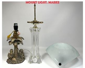 Lot 1393 3pc Designer Modernist Lighting. 1 ARTEMIDE Frosted Glass Wall Sconce or Ceiling Mount Light. Marke