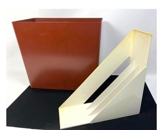 Lot 1394 2pcs Mid Century Modern Plastic. Heller record file, Smokador waste bin. 