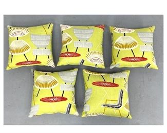 Lot 1399 Collection of 5 Mid Century Toss Pillows. Modern Design Chair Theme. 