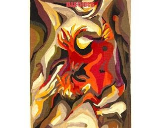 Lot 1400 Signed Abstract Modernist Woven Tapestry. Colorful Stylized images. Signed illegibly.