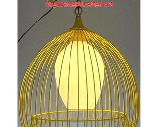 Lot 1402 Yellow Rod Cage Form Shade Hanging Light. Modernist Pendant Lamp with interior glass shade. What s n