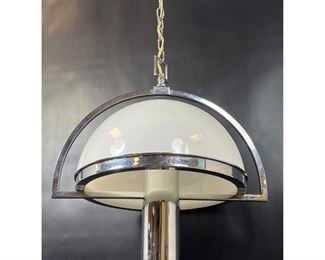 Lot 1404 Mid Century Modern Chroma and Glass Pendant Lamp Chandelier.