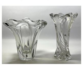 Lot 1407 2pc Crystal Handkerchief Vases. Two sizes. 1 DAUM France. 2 VILCA Italian