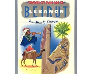 Lot 1421 BEIRUT, LEBANON Travel Advertising Poster. PAN AM American World Airways Poster. Travel by PAN AM Cl