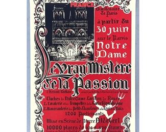 Lot 1423 Levray Mistere de la Passion Theater Poster. Graphic Two Color Printing. Printed in France. 