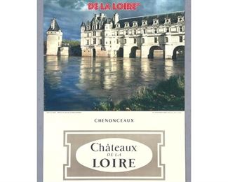 Lot 1425 LOIRE, FRANCE Travel Tourism Advertising Poster. Image of Waterfront Chateau. Chateaux de la Loire