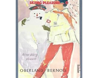 Lot 1427 SUISSE Travel Advertising Poster. Lithograph. Image of Man and Snowman. After Skiing Pleasure.... O