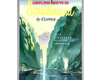 Lot 1431 PAN AM Airlines Scandinavia Travel Advertising Poster. Lithograph. Image of Pan Am Airplane above be
