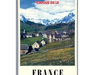 Lot 1430 PYRENNES, FRANCE Travel Advertising Poster. Tourism. Image of Small Village in Valley. Cirque de Le