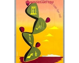 Lot 1442 ADRIATICA Travel Advertising Poster. Lithograph. Cruise Ship and Cactus with images of important tou