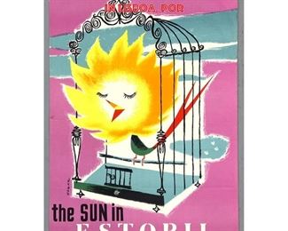 Lot 1443 ESTORIL PORTUGAL Travel Advertising Poster. Lithograph. The Sun in Estoril. Printed in Lisboa, Por