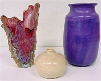 Artglass vase by Jon Kuhn, artpottery by Paul Bellardo