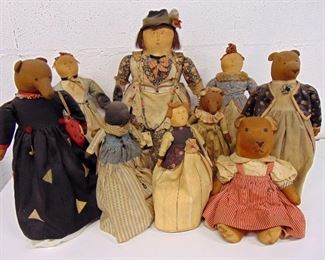 17 vintage cloth dolls by Jane Cather