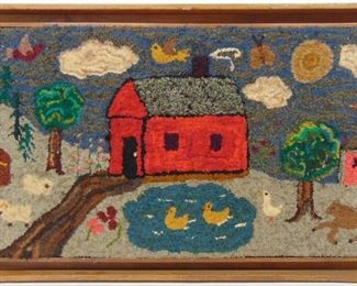 Early country hooked pictoral rug