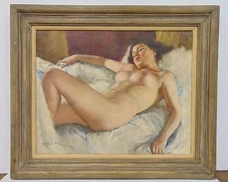 Oil, Nude, signed Pal Fried