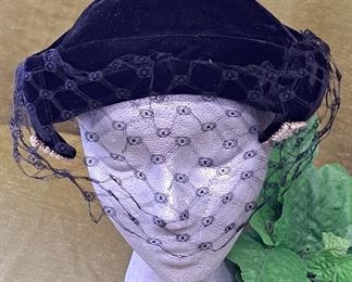 Amazing Vintage Black Velvet Hat