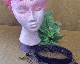 Pair Of Vintage Velvet And Net Hats From The 1950's