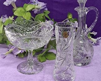 Crystal Bowl, Vase And Cruet