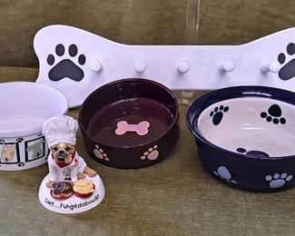 Ceramic Pet Bowls And A Place To Hang The Leashes!