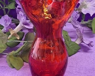 Mid Century Amberina Hand Blown Bubble Glass