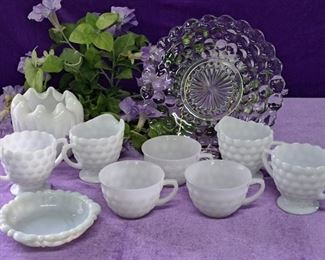 Clear Vintage Glass Platter And Milk Glass