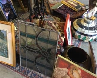 Art, rugs, stained glass, home goods