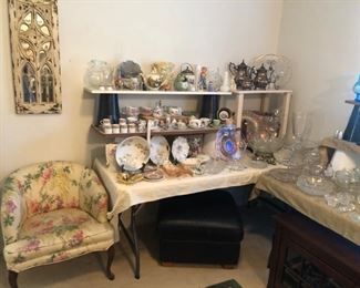 Tables full of collectable vintage pottery and glassware
