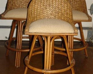 Three Rattan Bar Stools