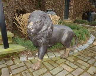 Pair of Lions Facing Each Other. Bronze by Pierre Jules Mene.