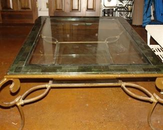Large Glass Top Coffee Table w/ Iron Base