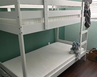 Ikea White Wood Bunk Beds with Mattresses (1year old)