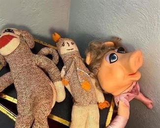 Vintage Original Sock Monkeys/ 1970's Miss Piggy Puppet