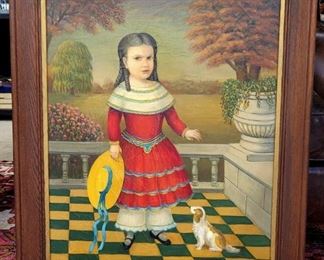 Thomas Attardi (b. 1900, New York) Original Painting of Girl with Dog