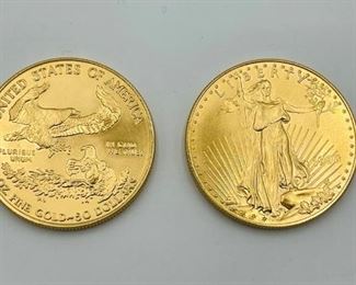 Large selection of gold and palladium coins. (American Eagle)