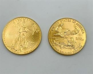 Large selection of gold and palladium coins. (American Eagle)