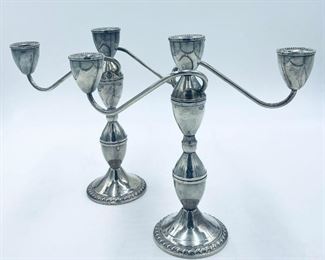 Trio of Weighted Sterling Three-Arm Candelabras (PAIR SHOWN, PRICED AS SET OF THREE)