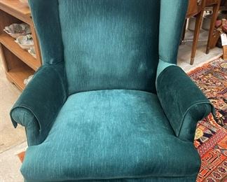 Teal Upholstered Petite Wingback with Ottoman