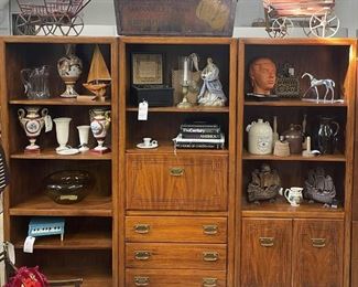 Three-Section Bookcase Wall Unit with Drop-Front Desk