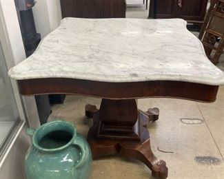 Empire Pedestal Game Table with Contoured Marble Top