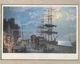 John Stobart (b. 1929, England) “Boston Wharf 1865” Ltd. Ed. Signed Print