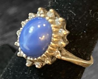 14k Blue Star Sapphire Diamond Ring