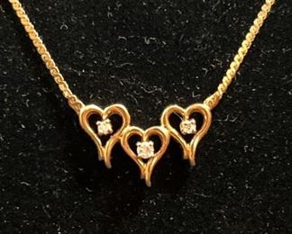 14k Gold Diamond Heart Trio