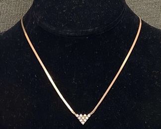 14k Gold Diamond V Pendant Necklace