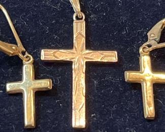 14k Gold Cross Pendant Earrings