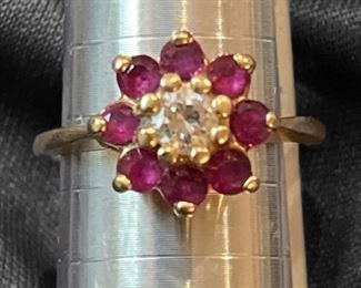 14k Gold, Ruby Diamond Ring