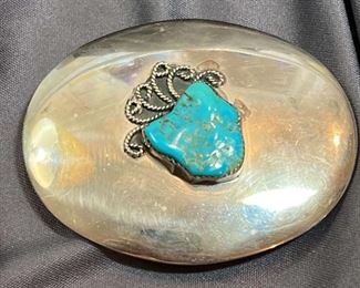 Artisan Silver Turquoise Buckle Stamped EMP