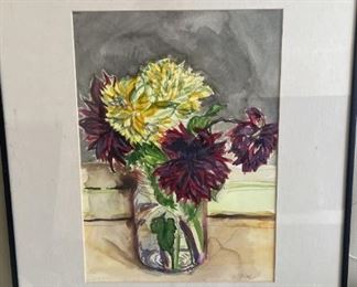 M. Neal Flowers Watercolor Framed Matted